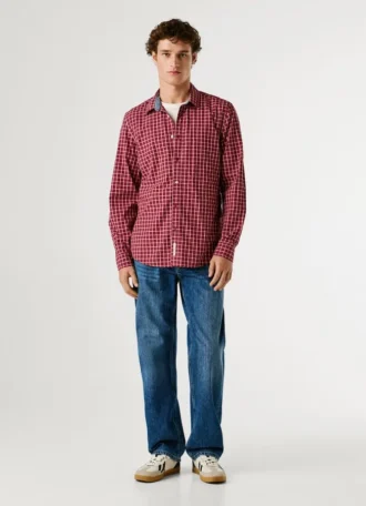 Chemise slim en popeline à carreaux