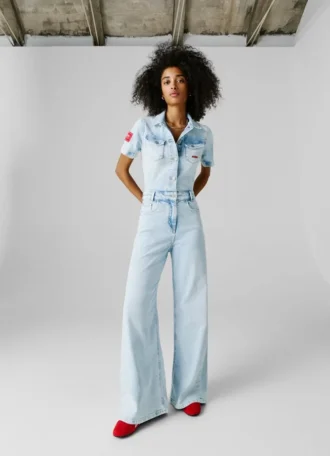 Combinaison longue en denim, coupe classique