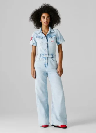 Combinaison longue en denim, coupe classique