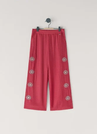 Pantalon large à broderies florales Pantalon large à broderies florales