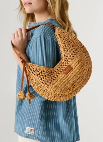 Sac à main en raphia en forme de croissant