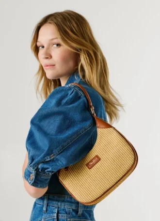 Sac à main en raphia en forme de croissant