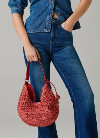 Sac à main en raphia en forme de croissant