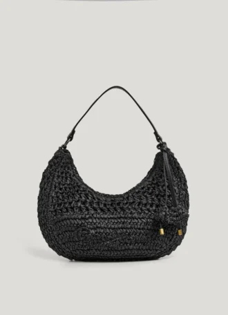 Sac à main en raphia en forme de croissant