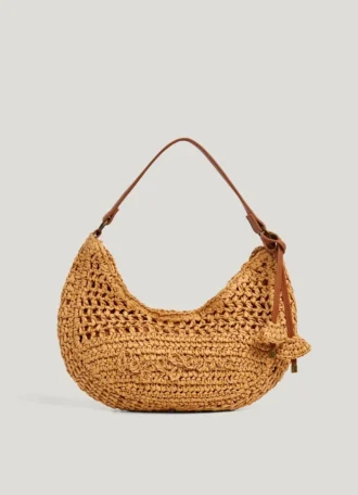 Sac à main en raphia en forme de croissant