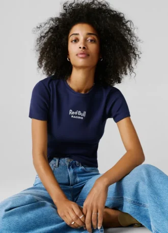 T-shirt à logo brodé et bords-côtes