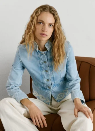 Veste en denim à détails ikat