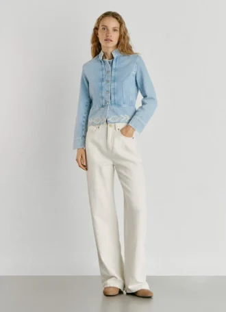 Veste en denim à détails ikat